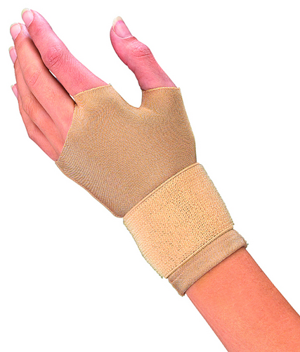 Provides compression and support for weak or aching hands and wrists. Individual finger holes and adjustable straps help customize fit.