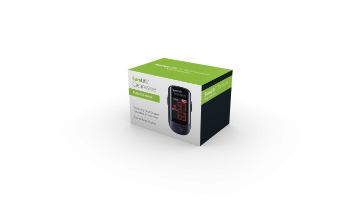 This is the Clearwave Pulse Oximeter by SureLife! It is a pulse oximeter that measures heartrate and oxygen saturation after being placed on the finger. It features an accurate reading of oxygen saturation and pulse rate, low-battery indicator, one-button operation, and a soft-padded finger insert for comfort.