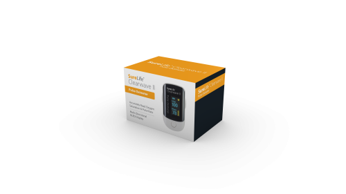 This is the SureLife Clearwave II Pulse Oximeter! It features the accurate reading of oxygen saturation and pulse rate, low-battery indicator, one-button operation, and a soft-padded finger insert!