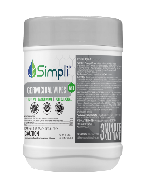Multi-Purpose wipes that are made with non-woven, disposable, pre-saturated with a quaternary disinfectant solution.